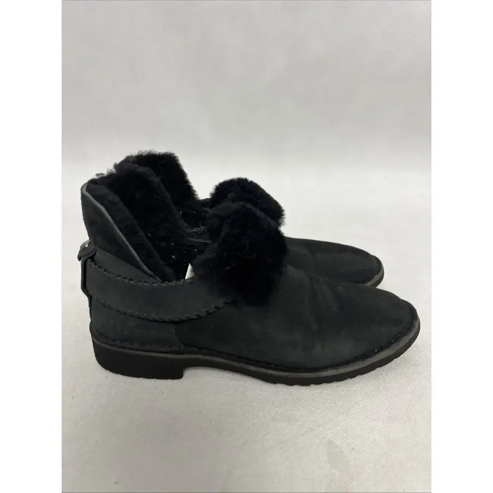 UGG Mckay Women's Ankle Boots Black Suede 8 Sheepskin Lined Winter Cozy Shoes